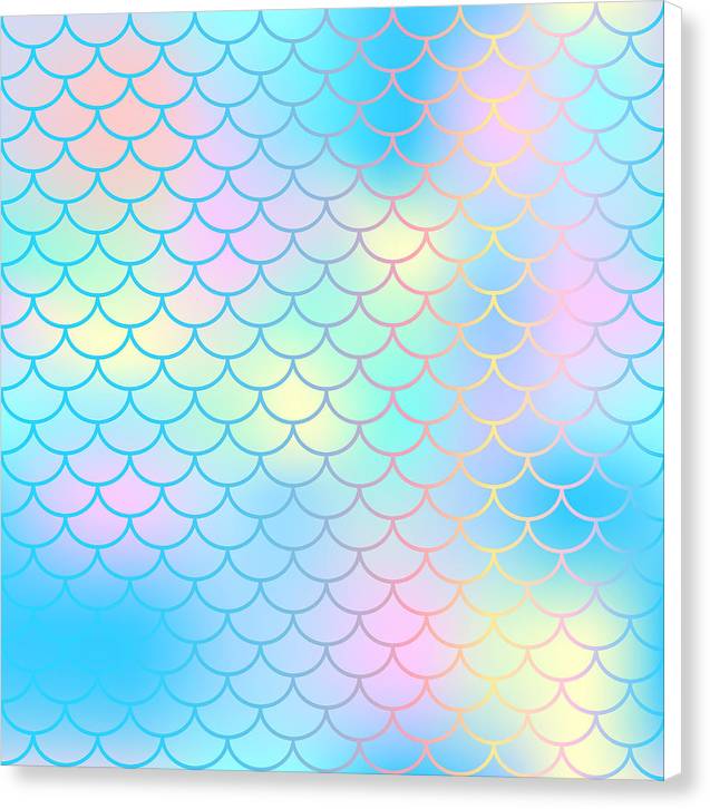 Magic mermaid tail background. Colorful seamless pattern with fish scale net. Blue pink mermaid skin surface. - Canvas Print