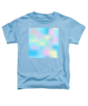 Magic mermaid tail background. Colorful seamless pattern with fish scale net. Blue pink mermaid skin surface. - Toddler T-Shirt