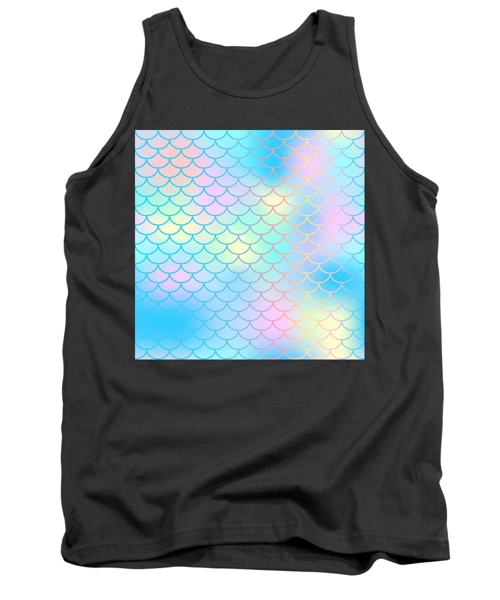 Magic mermaid tail background. Colorful seamless pattern with fish scale net. Blue pink mermaid skin surface. - Tank Top
