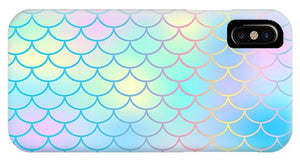 Magic mermaid tail background. Colorful seamless pattern with fish scale net. Blue pink mermaid skin surface. - Phone Case