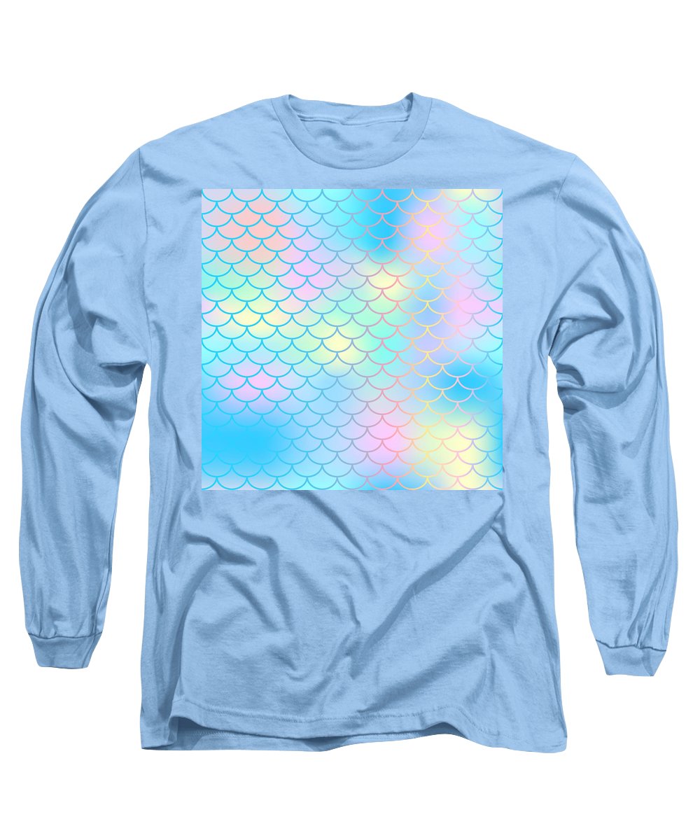 Magic mermaid tail background. Colorful seamless pattern with fish scale net. Blue pink mermaid skin surface. - Long Sleeve T-Shirt