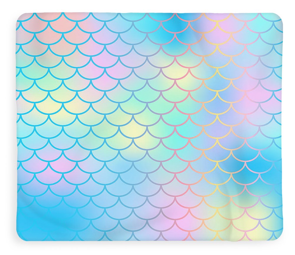 Magic mermaid tail background. Colorful seamless pattern with fish scale net. Blue pink mermaid skin surface. - Blanket