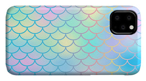 Magic mermaid tail background. Colorful seamless pattern with fish scale net. Blue pink mermaid skin surface. - Phone Case