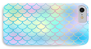 Magic mermaid tail background. Colorful seamless pattern with fish scale net. Blue pink mermaid skin surface. - Phone Case