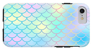 Magic mermaid tail background. Colorful seamless pattern with fish scale net. Blue pink mermaid skin surface. - Phone Case