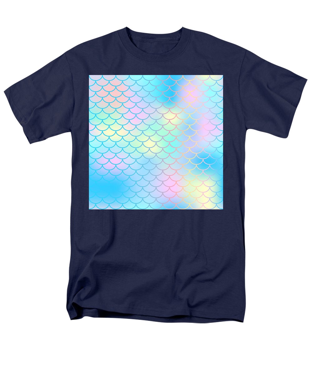 Magic mermaid tail background. Colorful seamless pattern with fish scale net. Blue pink mermaid skin surface. - Men's T-Shirt  (Regular Fit)
