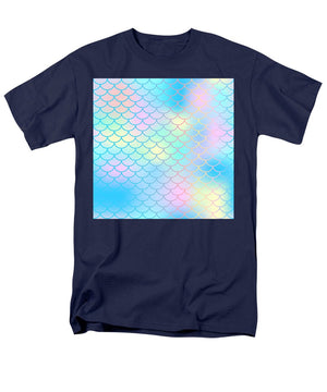 Magic mermaid tail background. Colorful seamless pattern with fish scale net. Blue pink mermaid skin surface. - Men's T-Shirt  (Regular Fit)