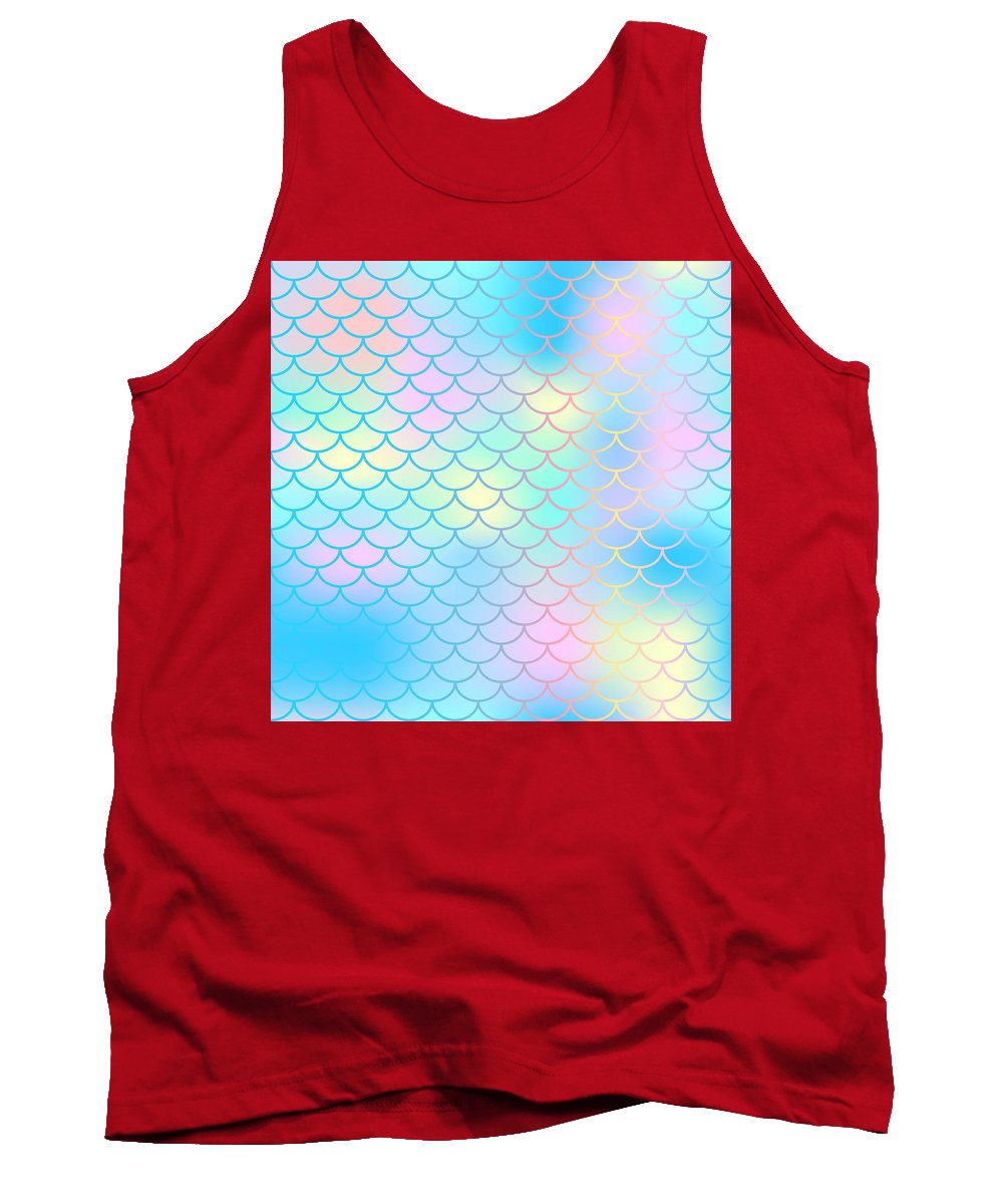 Magic mermaid tail background. Colorful seamless pattern with fish scale net. Blue pink mermaid skin surface. - Tank Top