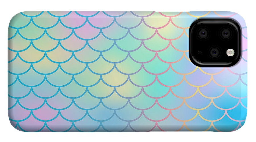 Magic mermaid tail background. Colorful seamless pattern with fish scale net. Blue pink mermaid skin surface. - Phone Case