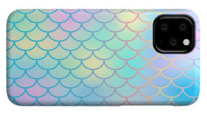 Magic mermaid tail background. Colorful seamless pattern with fish scale net. Blue pink mermaid skin surface. - Phone Case
