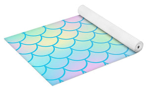 Magic mermaid tail background. Colorful seamless pattern with fish scale net. Blue pink mermaid skin surface. - Yoga Mat