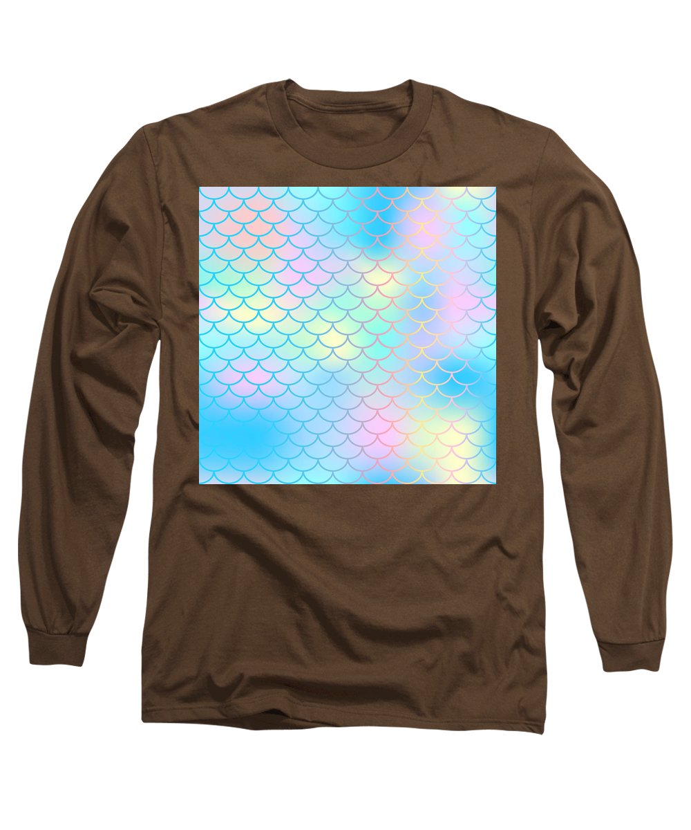 Magic mermaid tail background. Colorful seamless pattern with fish scale net. Blue pink mermaid skin surface. - Long Sleeve T-Shirt