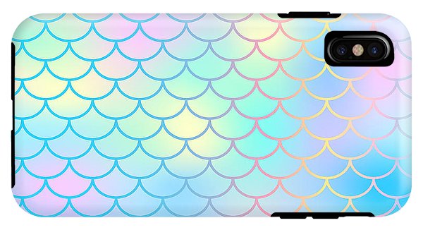 Magic mermaid tail background. Colorful seamless pattern with fish scale net. Blue pink mermaid skin surface. - Phone Case