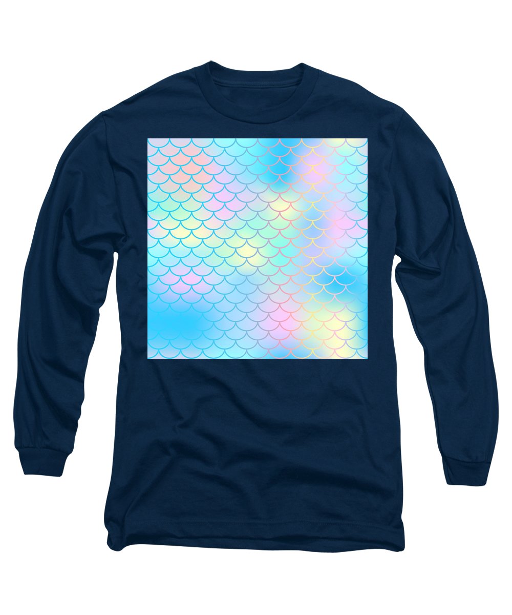 Magic mermaid tail background. Colorful seamless pattern with fish scale net. Blue pink mermaid skin surface. - Long Sleeve T-Shirt