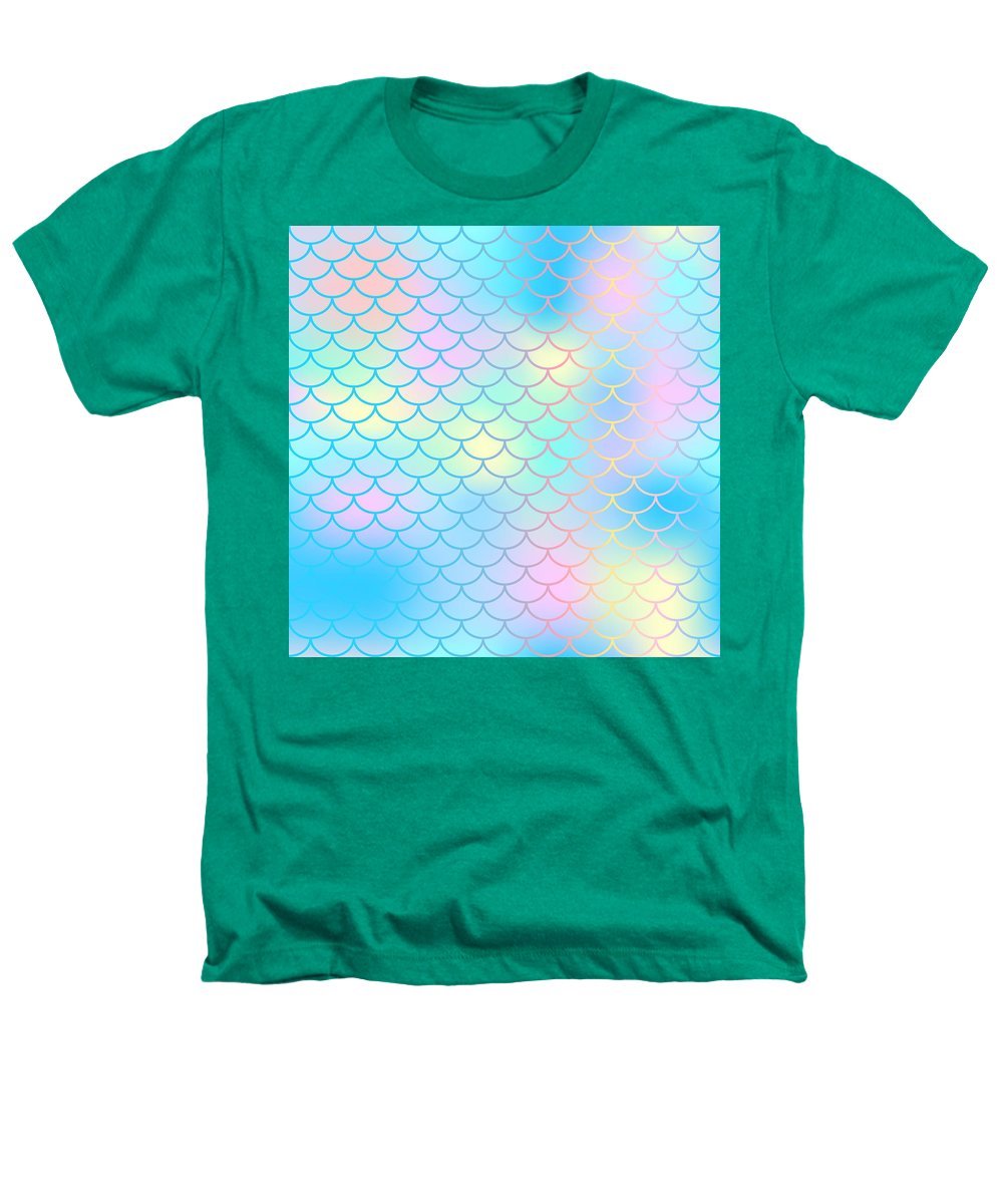 Magic mermaid tail background. Colorful seamless pattern with fish scale net. Blue pink mermaid skin surface. - Heathers T-Shirt