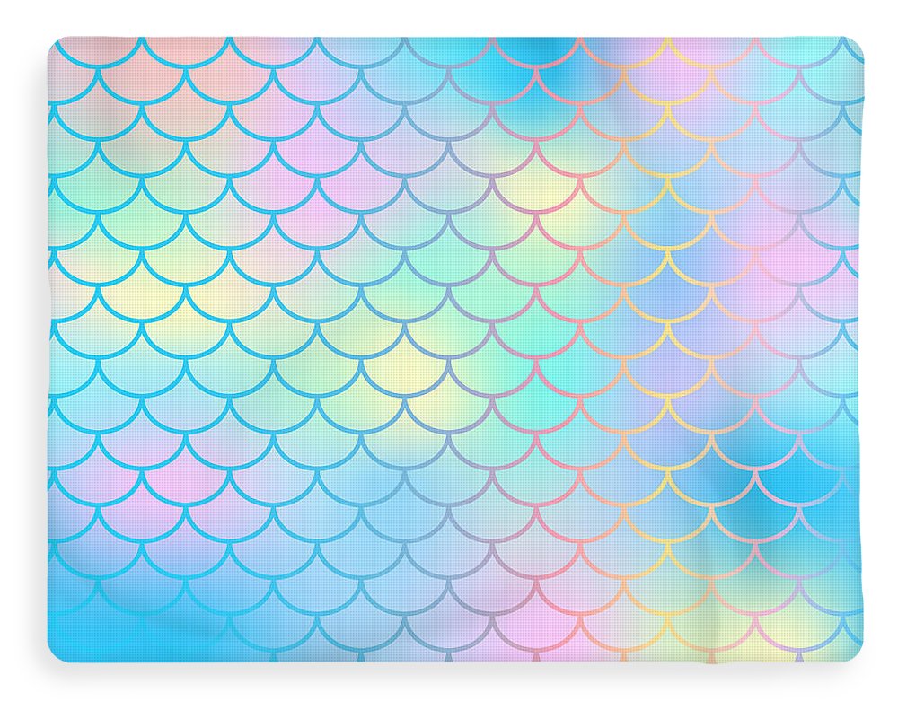 Magic mermaid tail background. Colorful seamless pattern with fish scale net. Blue pink mermaid skin surface. - Blanket