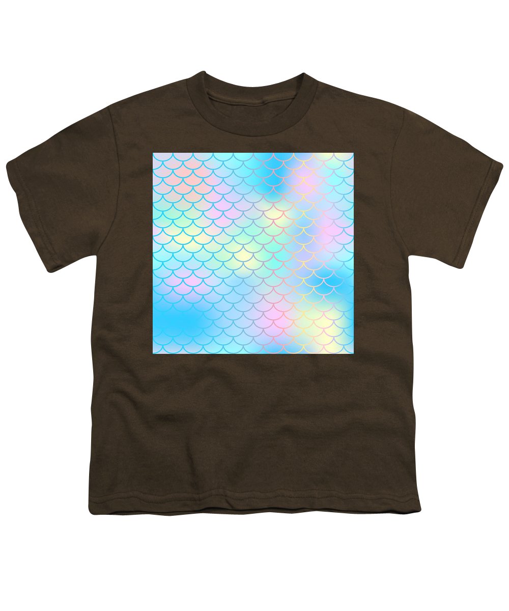 Magic mermaid tail background. Colorful seamless pattern with fish scale net. Blue pink mermaid skin surface. - Youth T-Shirt