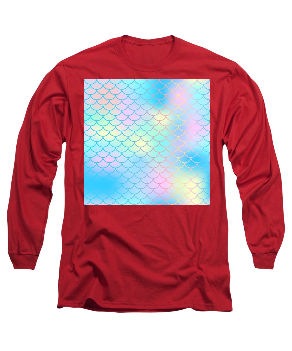 Magic mermaid tail background. Colorful seamless pattern with fish scale net. Blue pink mermaid skin surface. - Long Sleeve T-Shirt