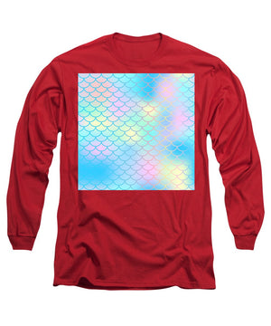 Magic mermaid tail background. Colorful seamless pattern with fish scale net. Blue pink mermaid skin surface. - Long Sleeve T-Shirt