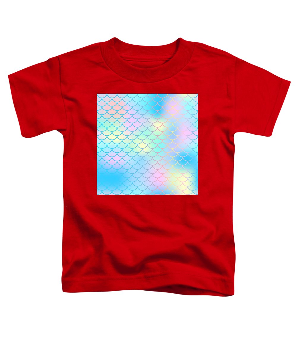 Magic mermaid tail background. Colorful seamless pattern with fish scale net. Blue pink mermaid skin surface. - Toddler T-Shirt