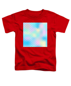 Magic mermaid tail background. Colorful seamless pattern with fish scale net. Blue pink mermaid skin surface. - Toddler T-Shirt