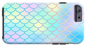 Magic mermaid tail background. Colorful seamless pattern with fish scale net. Blue pink mermaid skin surface. - Phone Case