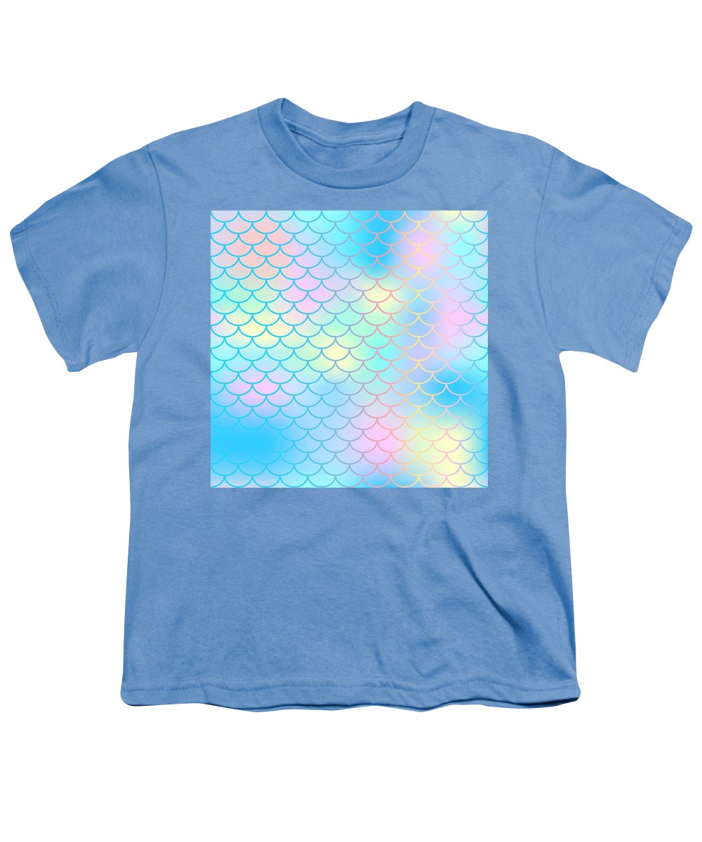 Magic mermaid tail background. Colorful seamless pattern with fish scale net. Blue pink mermaid skin surface. - Youth T-Shirt
