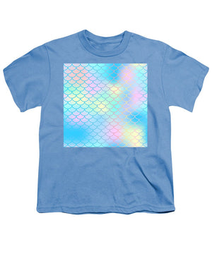Magic mermaid tail background. Colorful seamless pattern with fish scale net. Blue pink mermaid skin surface. - Youth T-Shirt