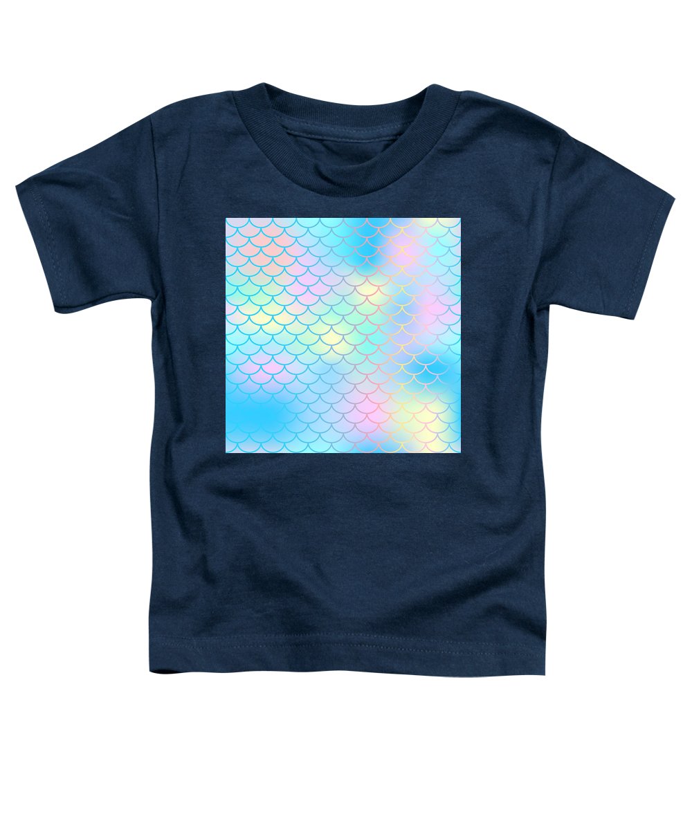 Magic mermaid tail background. Colorful seamless pattern with fish scale net. Blue pink mermaid skin surface. - Toddler T-Shirt