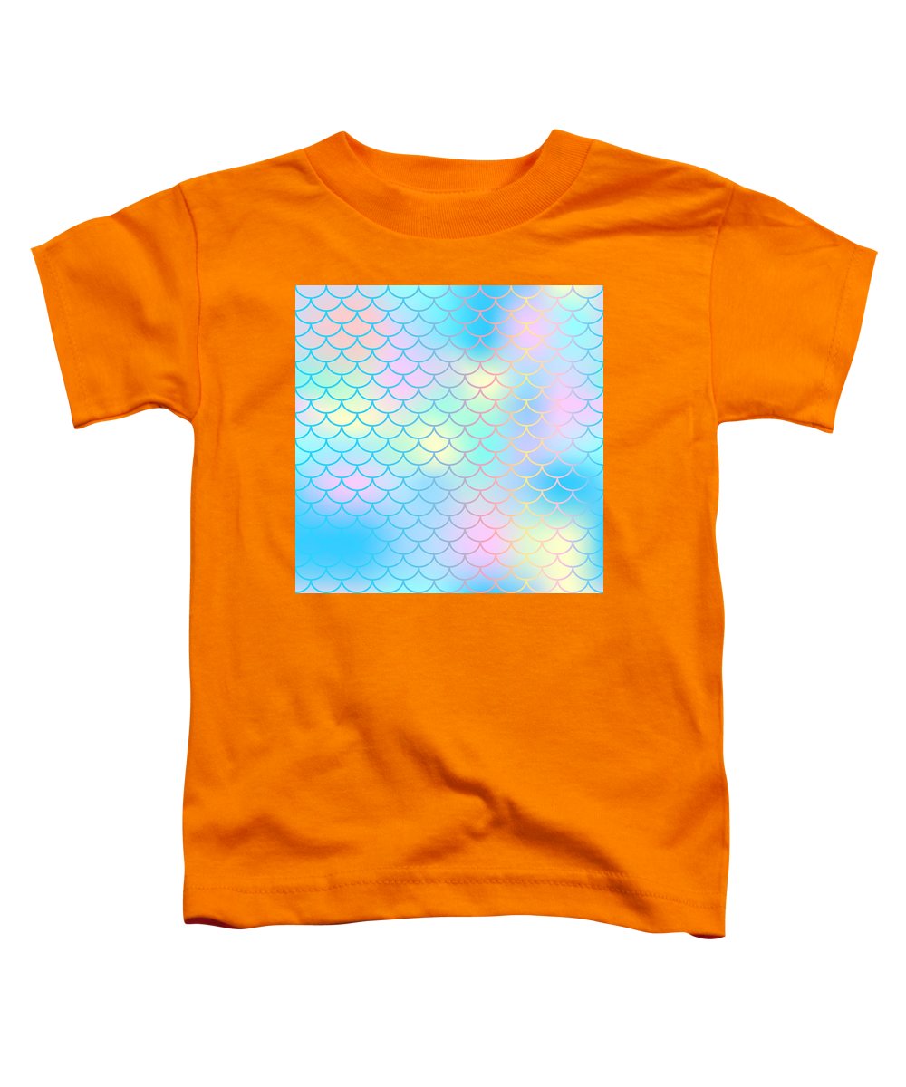 Magic mermaid tail background. Colorful seamless pattern with fish scale net. Blue pink mermaid skin surface. - Toddler T-Shirt