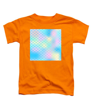 Magic mermaid tail background. Colorful seamless pattern with fish scale net. Blue pink mermaid skin surface. - Toddler T-Shirt