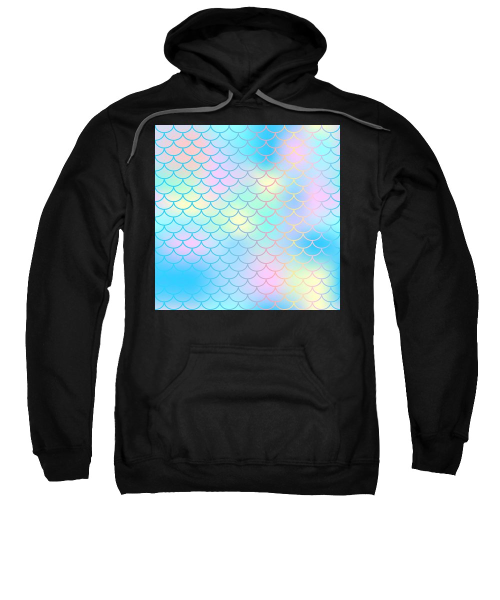 Magic mermaid tail background. Colorful seamless pattern with fish scale net. Blue pink mermaid skin surface. - Sweatshirt