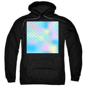 Magic mermaid tail background. Colorful seamless pattern with fish scale net. Blue pink mermaid skin surface. - Sweatshirt