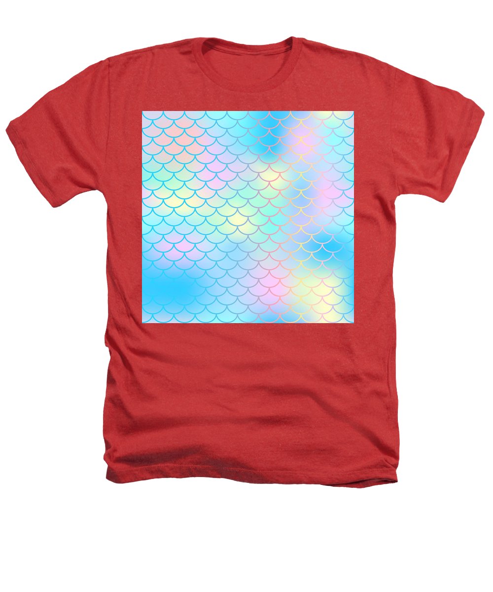 Magic mermaid tail background. Colorful seamless pattern with fish scale net. Blue pink mermaid skin surface. - Heathers T-Shirt