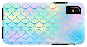 Magic mermaid tail background. Colorful seamless pattern with fish scale net. Blue pink mermaid skin surface. - Phone Case