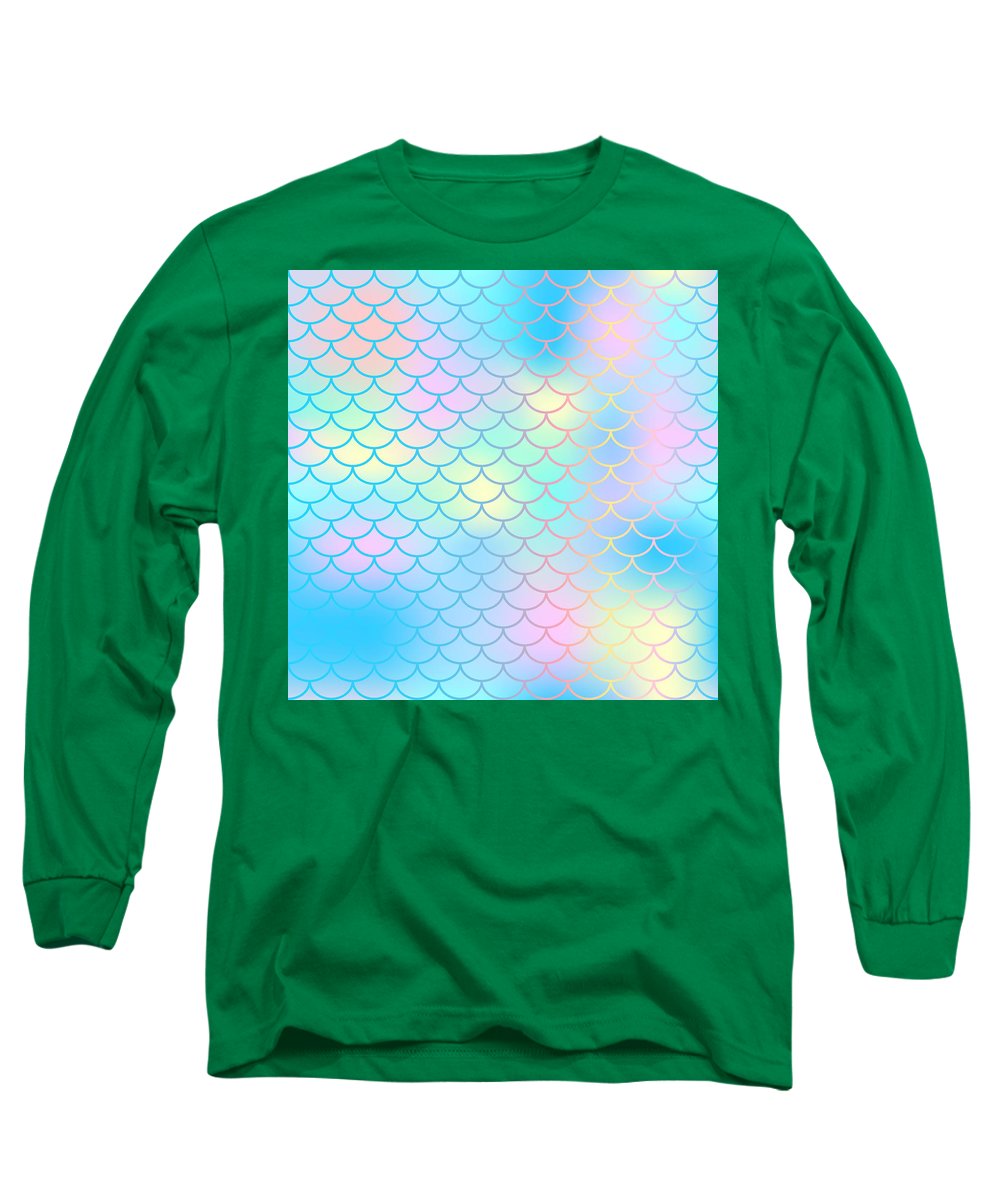 Magic mermaid tail background. Colorful seamless pattern with fish scale net. Blue pink mermaid skin surface. - Long Sleeve T-Shirt