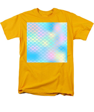 Magic mermaid tail background. Colorful seamless pattern with fish scale net. Blue pink mermaid skin surface. - Men's T-Shirt  (Regular Fit)