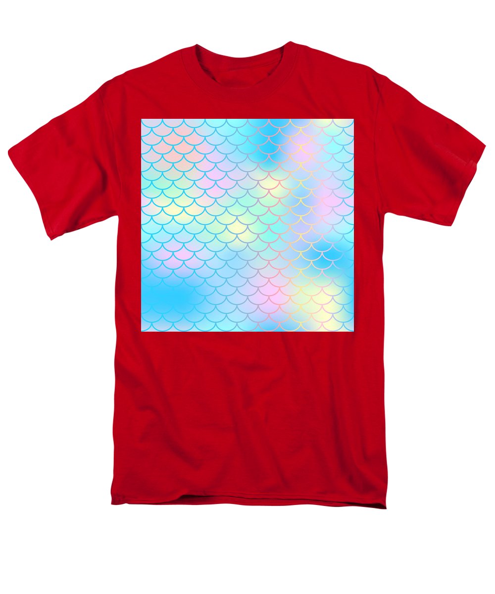 Magic mermaid tail background. Colorful seamless pattern with fish scale net. Blue pink mermaid skin surface. - Men's T-Shirt  (Regular Fit)