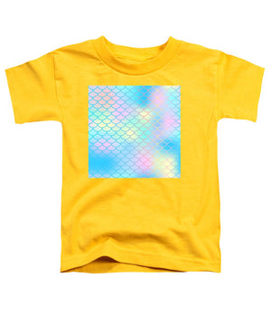 Magic mermaid tail background. Colorful seamless pattern with fish scale net. Blue pink mermaid skin surface. - Toddler T-Shirt