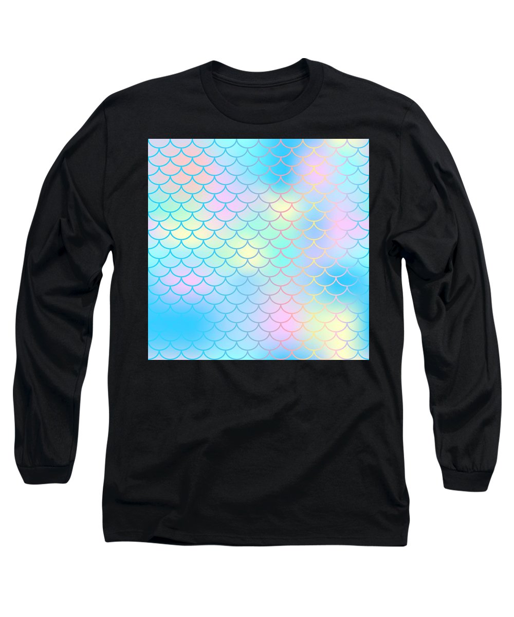 Magic mermaid tail background. Colorful seamless pattern with fish scale net. Blue pink mermaid skin surface. - Long Sleeve T-Shirt