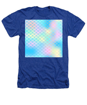 Magic mermaid tail background. Colorful seamless pattern with fish scale net. Blue pink mermaid skin surface. - Heathers T-Shirt