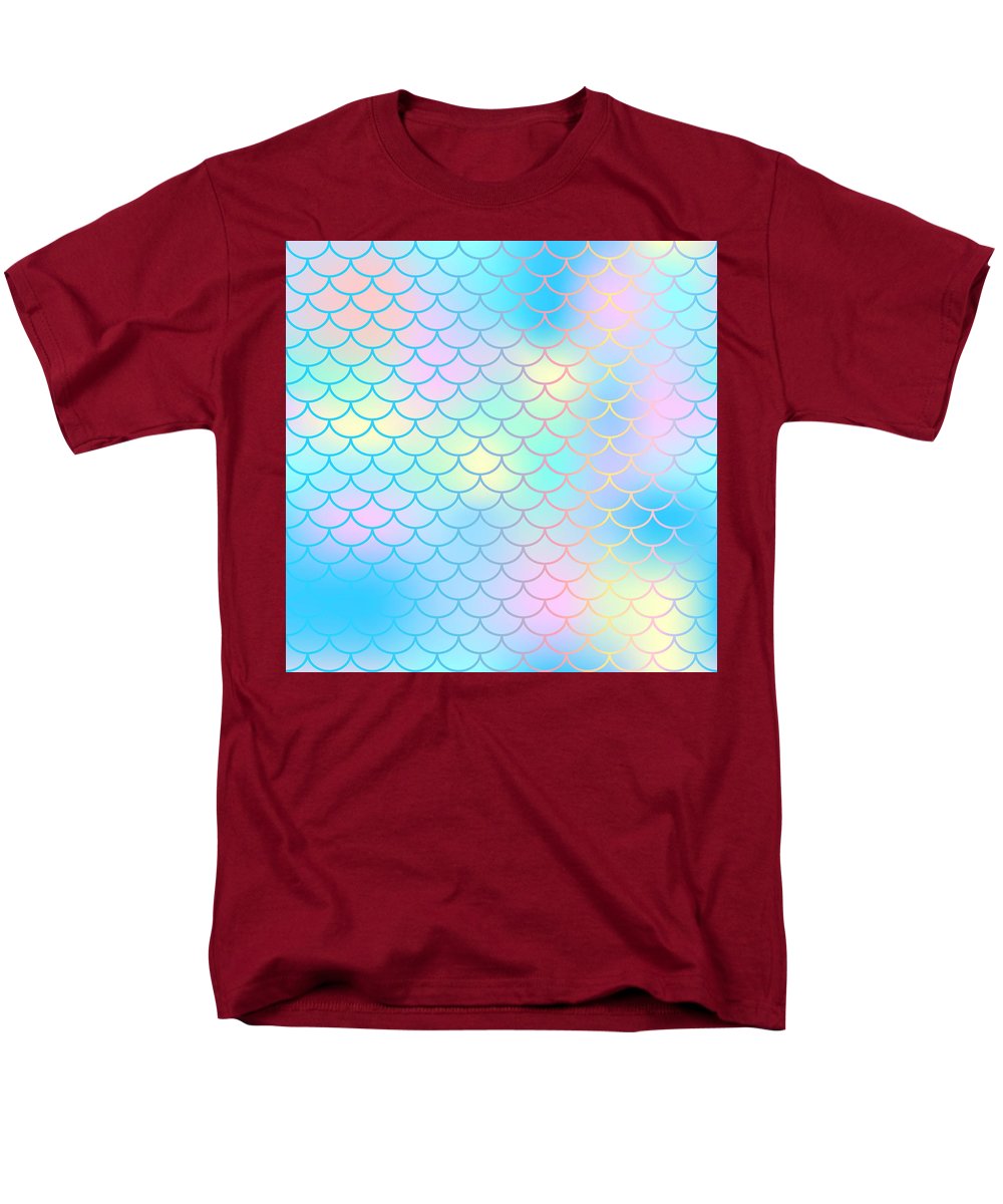 Magic mermaid tail background. Colorful seamless pattern with fish scale net. Blue pink mermaid skin surface. - Men's T-Shirt  (Regular Fit)