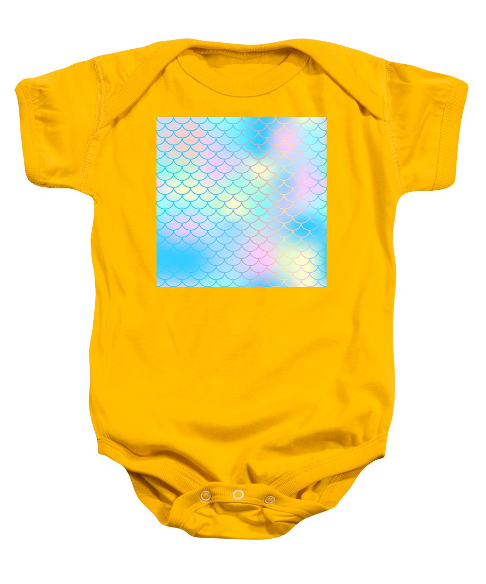 Magic mermaid tail background. Colorful seamless pattern with fish scale net. Blue pink mermaid skin surface. - Baby Onesie