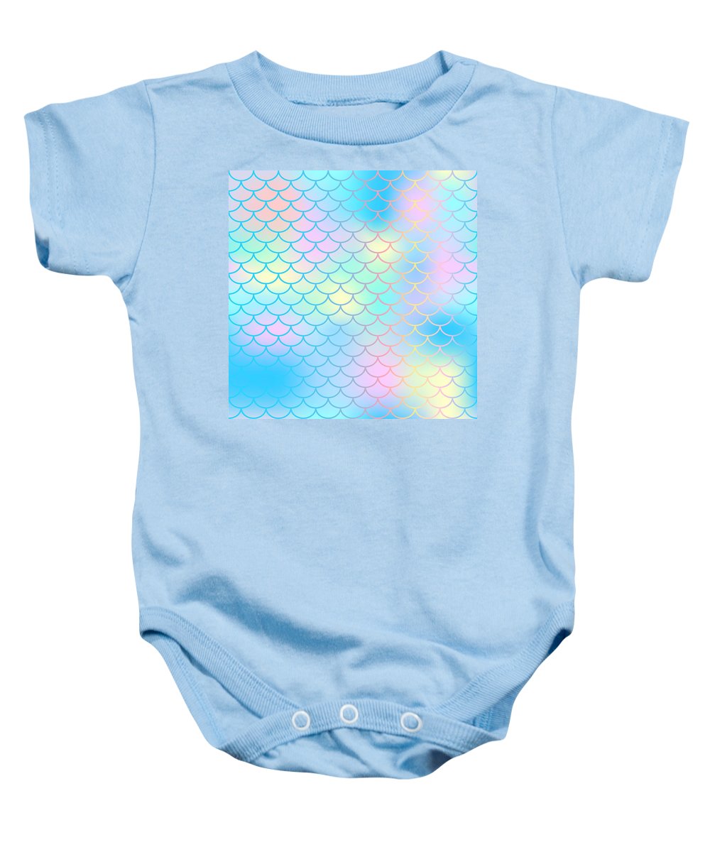 Magic mermaid tail background. Colorful seamless pattern with fish scale net. Blue pink mermaid skin surface. - Baby Onesie