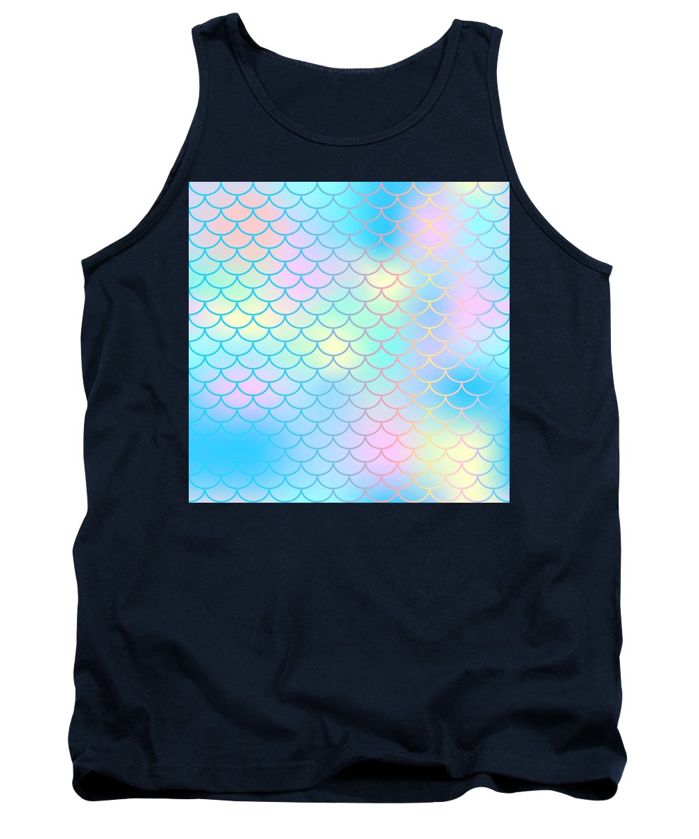 Magic mermaid tail background. Colorful seamless pattern with fish scale net. Blue pink mermaid skin surface. - Tank Top
