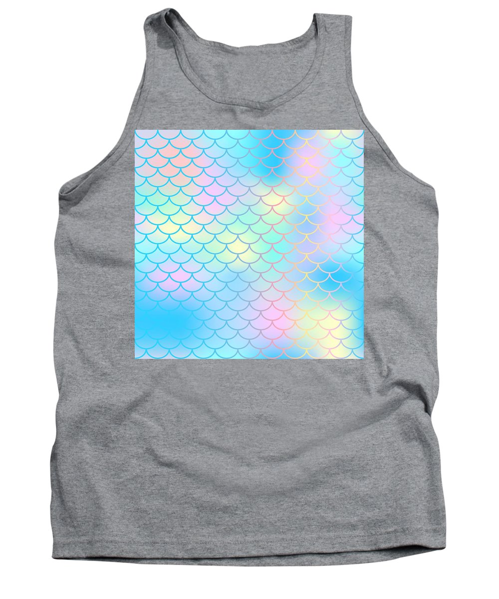 Magic mermaid tail background. Colorful seamless pattern with fish scale net. Blue pink mermaid skin surface. - Tank Top