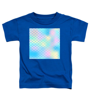 Magic mermaid tail background. Colorful seamless pattern with fish scale net. Blue pink mermaid skin surface. - Toddler T-Shirt
