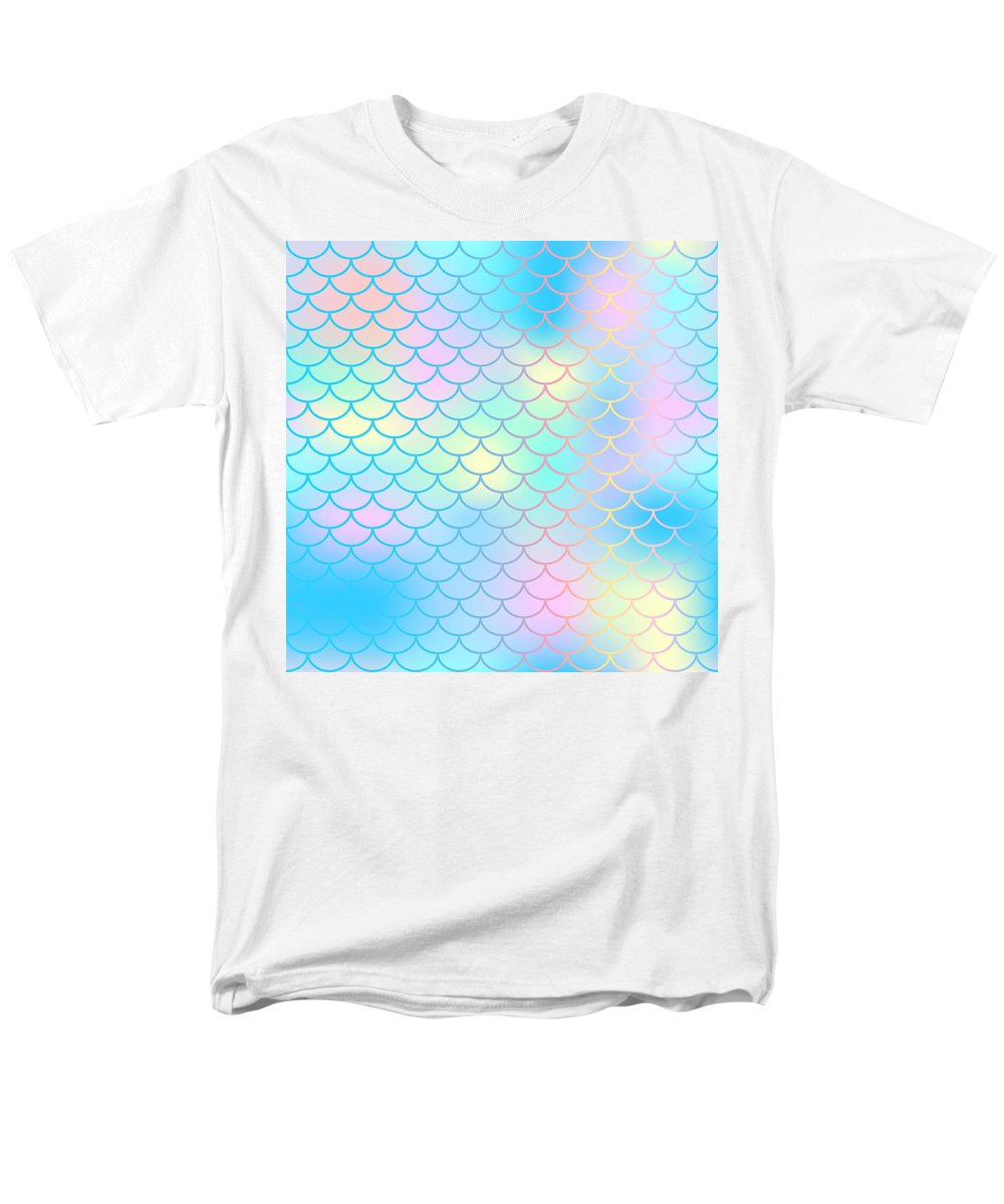 Magic mermaid tail background. Colorful seamless pattern with fish scale net. Blue pink mermaid skin surface. - Men's T-Shirt  (Regular Fit)