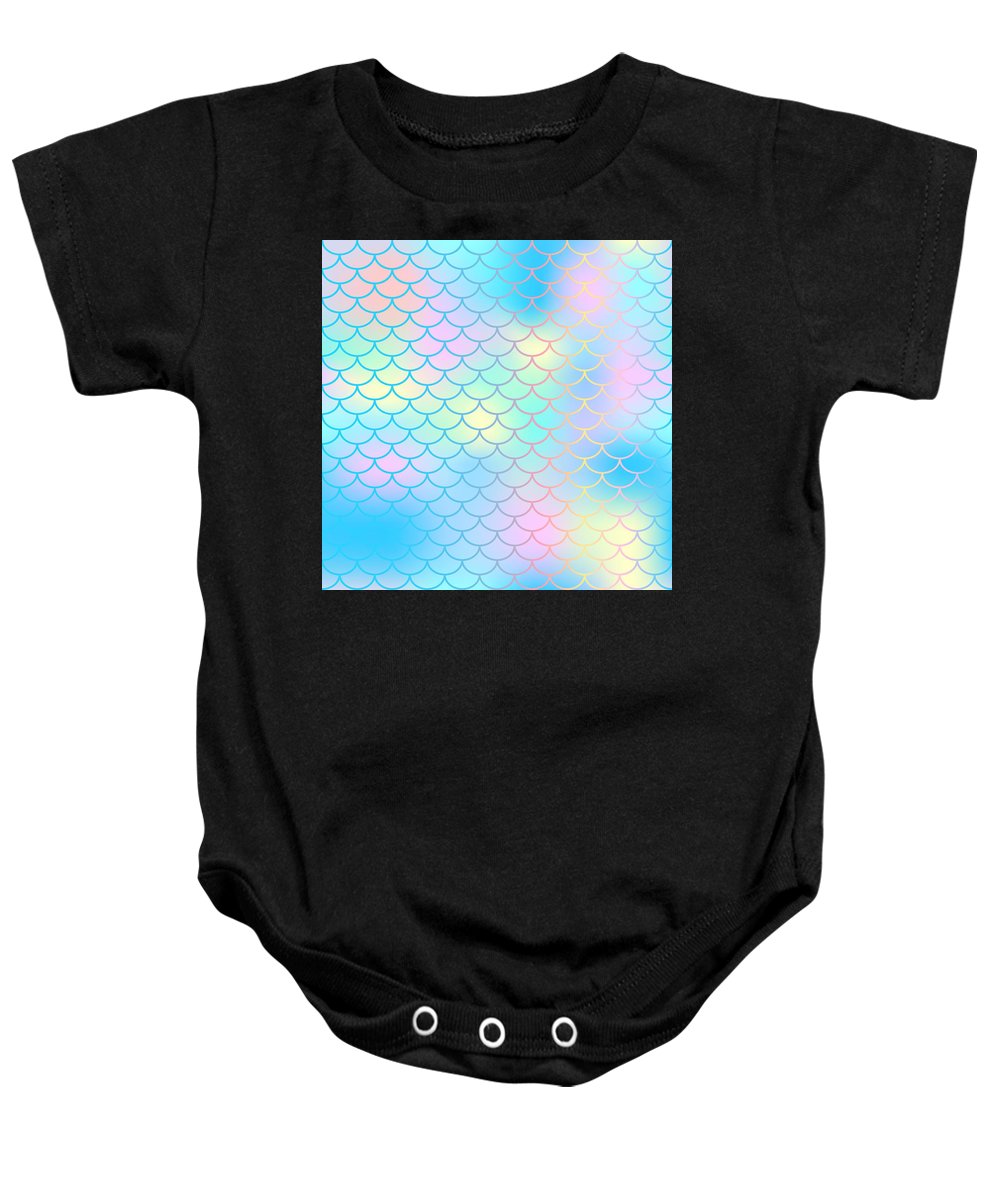 Magic mermaid tail background. Colorful seamless pattern with fish scale net. Blue pink mermaid skin surface. - Baby Onesie