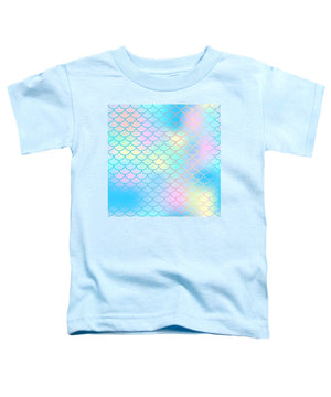Magic mermaid tail background. Colorful seamless pattern with fish scale net. Blue pink mermaid skin surface. - Toddler T-Shirt